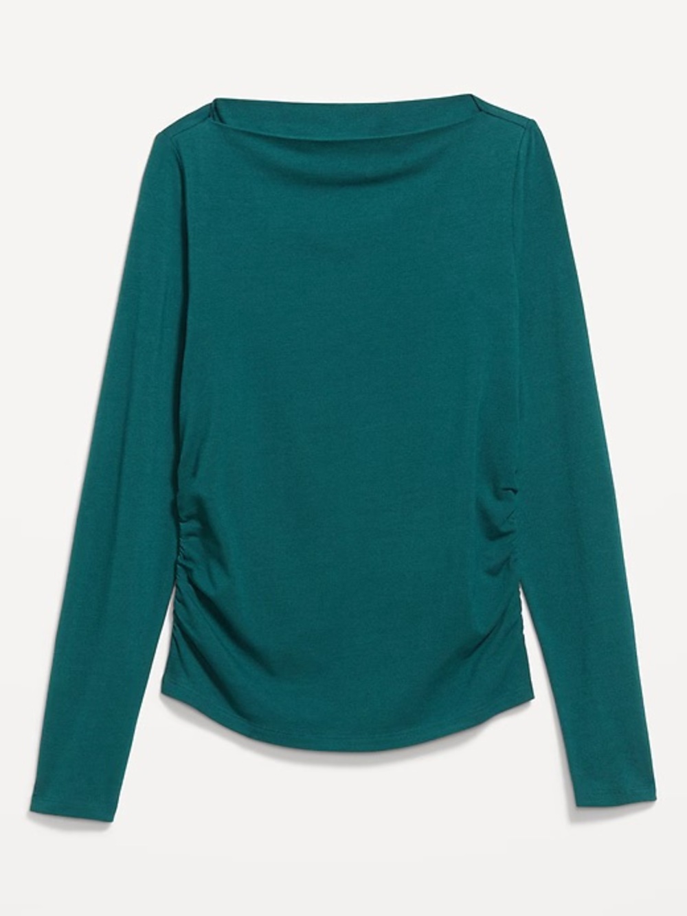 Old Navy Long Sleeve Slit Neck Ruched Top Jet Stream Forest Green
